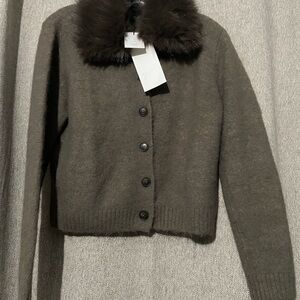 Zara Dark Brown Cardigan with Faux Fur Collar